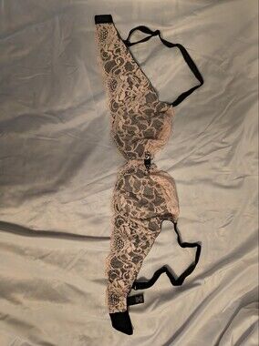 Victoria's Secret Pink Lace Underwire Bra with Black Straps